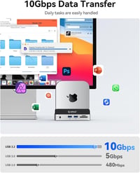 Docking station ORICO MiniDock pentru Mac mini M4 cu slot SSD NVMe, hub USB-C, 2x USB-A 10Gbps, SD/TF 3.0 4