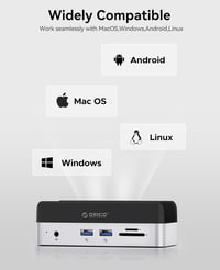 Docking station ORICO MiniDock pentru Mac mini M4 cu slot SSD NVMe, hub USB-C, 2x USB-A 10Gbps, SD/TF 3.0 5