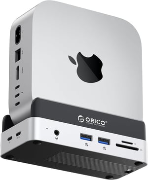 ORICO MiniDock Mac mini M4 priključna stanica s NVMe SSD kućištem, USB-C hub, 2x USB-A 10Gbps, SD/TF 3.0 - srebrno-crna