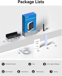 Docking station ORICO MiniDock pentru Mac mini M4 cu slot SSD NVMe, hub USB-C, 2x USB-A 10Gbps, SD/TF 3.0 8