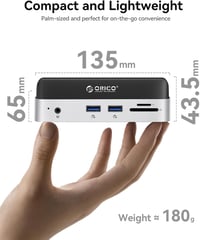 Docking station ORICO MiniDock pentru Mac mini M4 cu slot SSD NVMe, hub USB-C, 2x USB-A 10Gbps, SD/TF 3.0 6