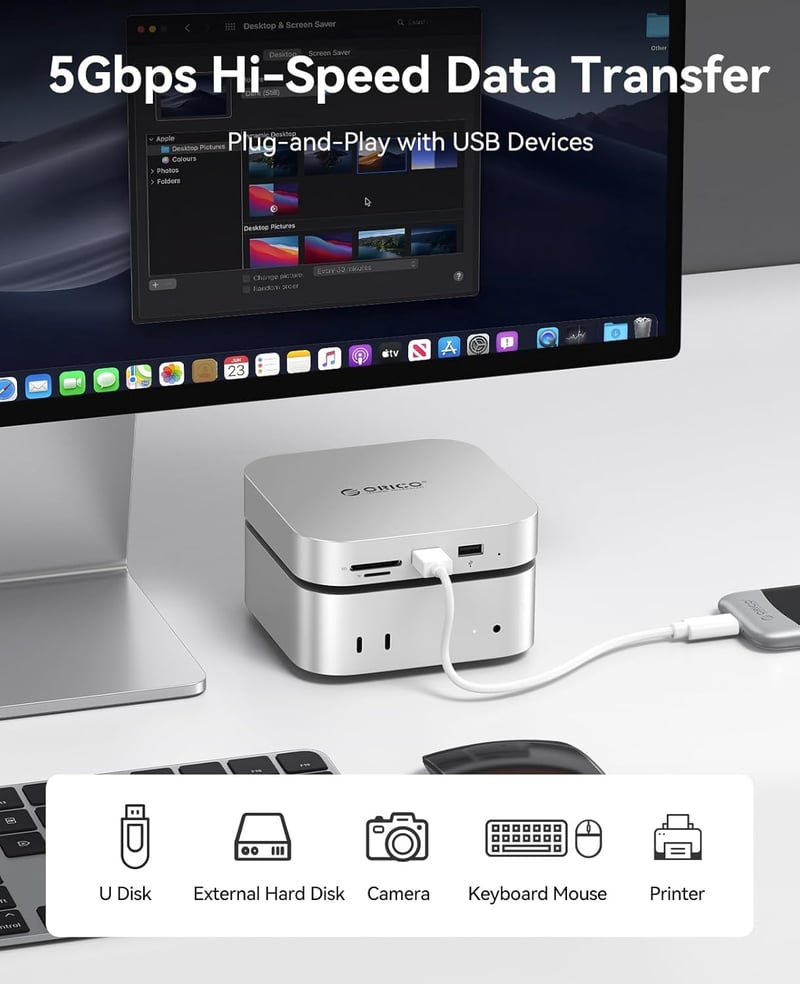 ORICO MiniLink Mac mini M4 dokkoló állomás SSD ház USB 3.0 SD kártyaolvasó