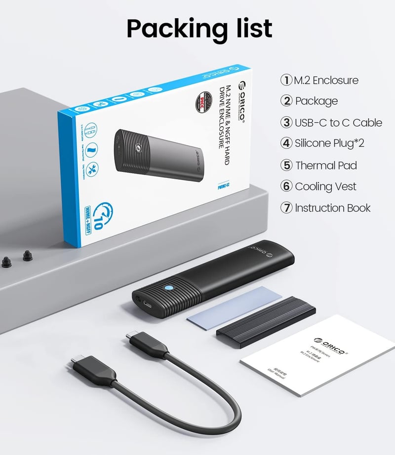ORICO NVMe M.2 SSD Külső Ház USB 3.2 Gen 2 Alumínium Adapter UASP Támogatás