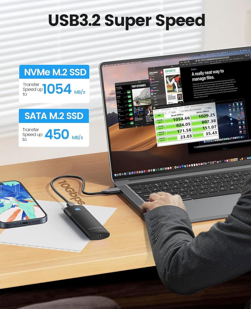 ORICO NVMe M.2 SSD Külső Ház USB 3.2 Gen 2 Alumínium Adapter UASP Támogatás