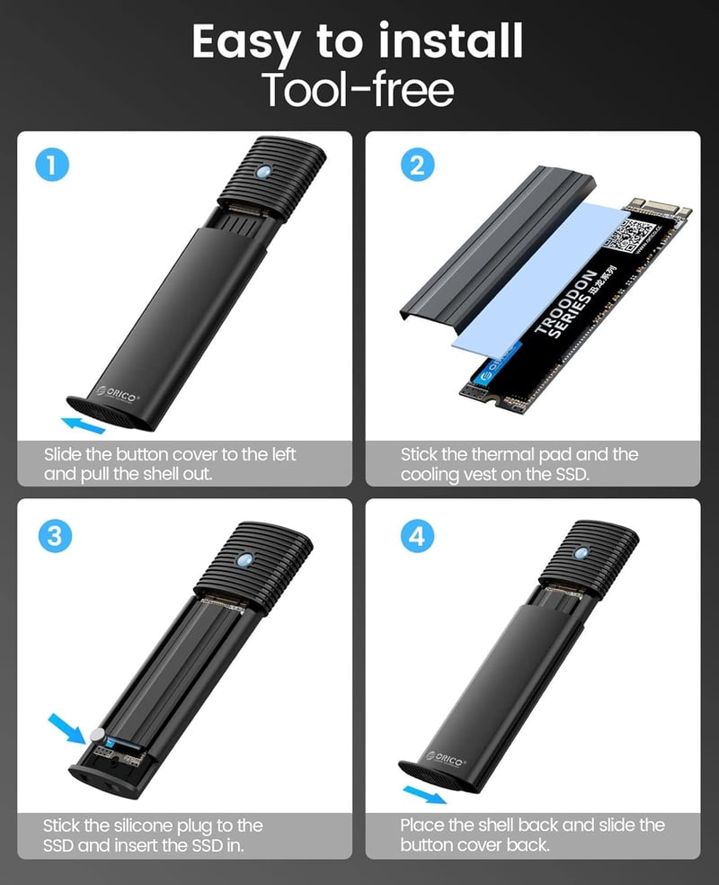 ORICO NVMe M.2 SSD Külső Ház USB 3.2 Gen 2 Alumínium Adapter UASP Támogatás