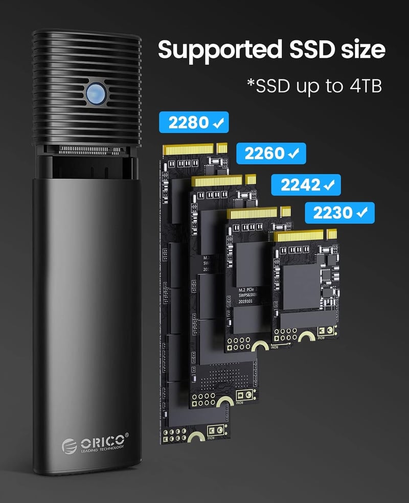 ORICO NVMe M.2 SSD Külső Ház USB 3.2 Gen 2 Alumínium Adapter UASP Támogatás