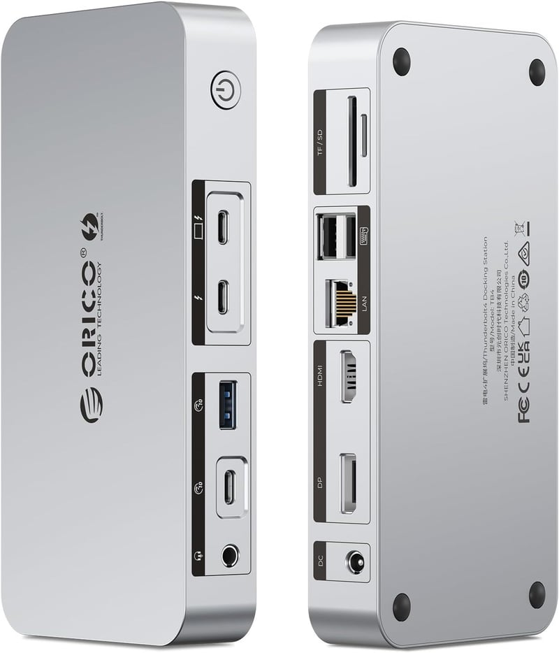 ORICO Thunderbolt 4 dokkoló állomás 12 az 1-ben, 40 Gbps, 85W+15W PD, dual 4K/8K, MacBook Air/Pro M4