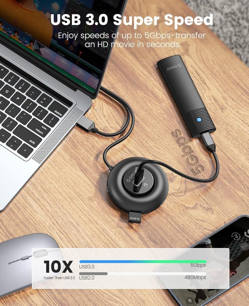 ORICO USB 3.0 Hub 4 portos elosztó külső tápellátással MacBook iMac XPS