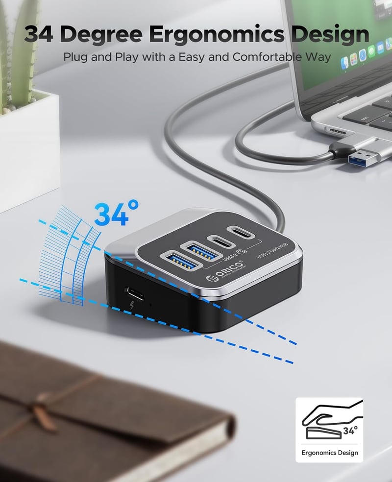 ORICO USB 3.2 Hub 4 portos USB-C és USB-A elosztó Mac kompatibilis