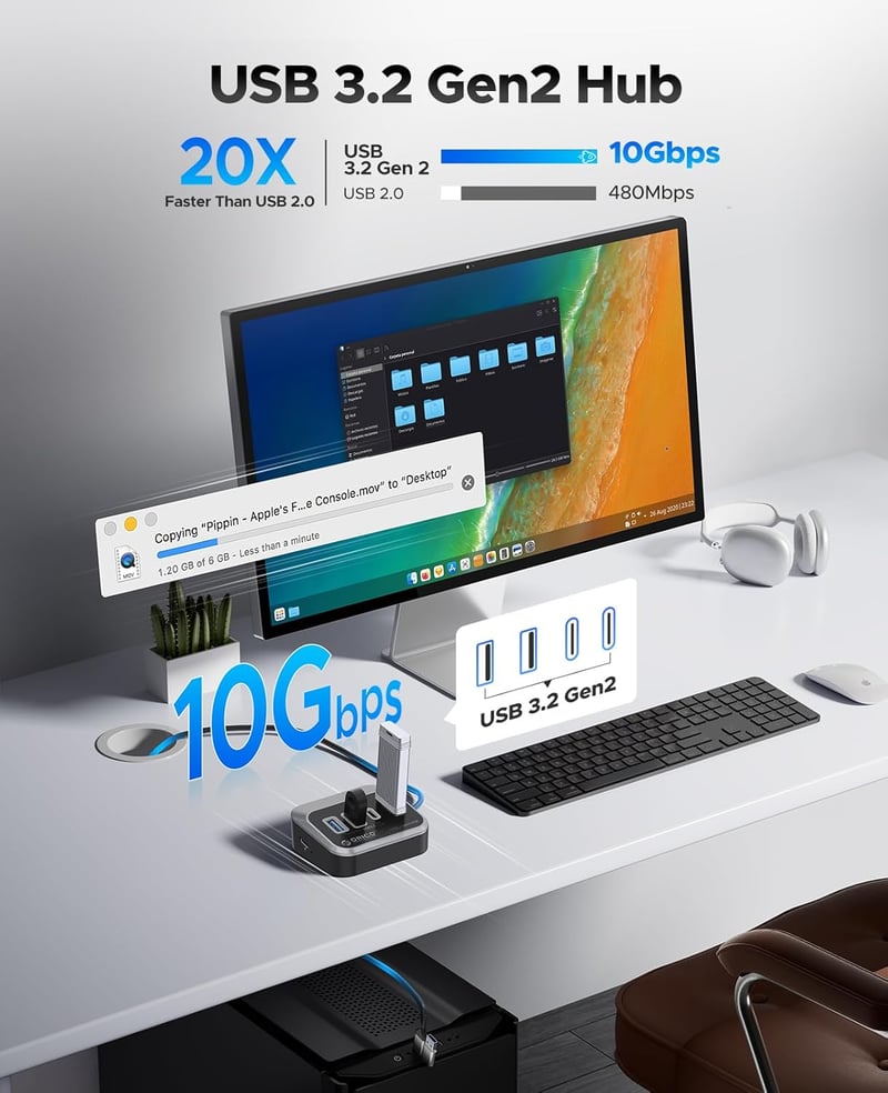 ORICO USB 3.2 Hub 4 portos USB-C és USB-A elosztó Mac kompatibilis
