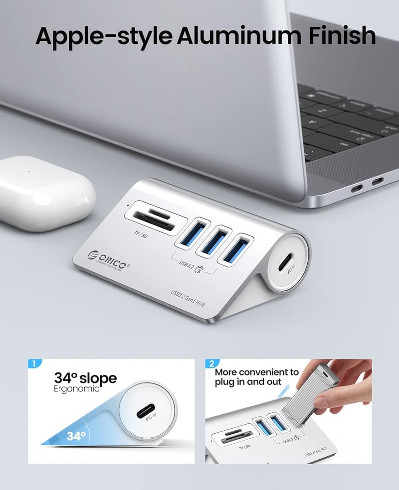 ORICO USB C Hub 3.2 GEN 1 - 3 USB Port, SD/TF Kártyaolvasó, 5 Gbps, MacBook Kompatibilis