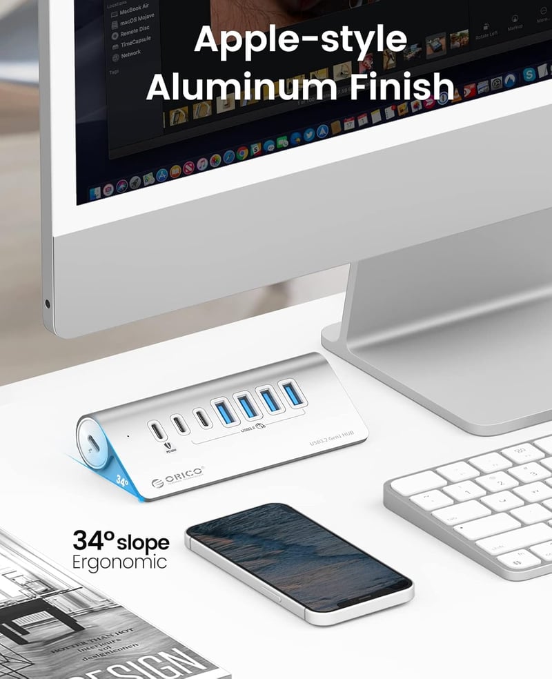 ORICO USB-C Hub 7 portos 10Gbps 60W PD MacBook alumínium elosztó