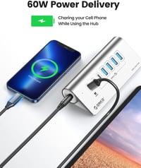 ORICO 7 portos USB C 3.2 Gen 2 hub 10 Gbps, 4 USB C, 2 USB A, 60W PD töltés 3