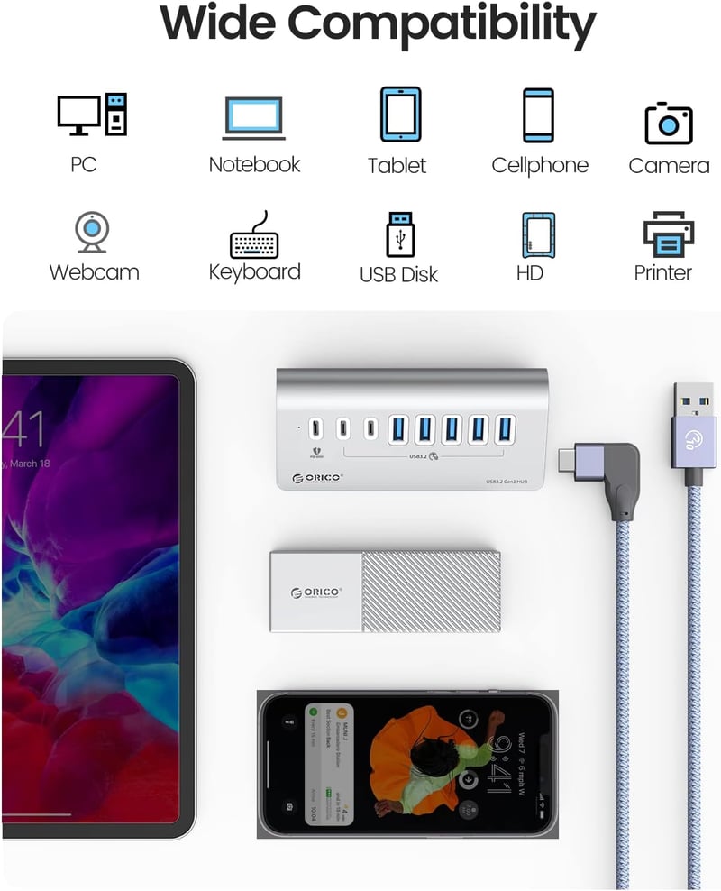ORICO USB-C Hub 7 portos 10Gbps 60W PD MacBook alumínium elosztó