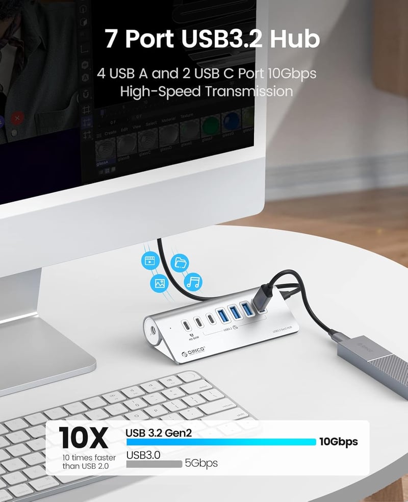 ORICO USB-C Hub 7 portos 10Gbps 60W PD MacBook alumínium elosztó