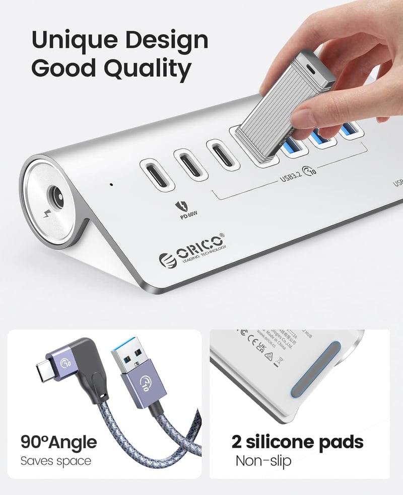 ORICO USB-C Hub 7 portos 10Gbps 60W PD MacBook alumínium elosztó