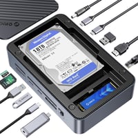 ORICO USB-C Hub dokkoló állomás M.2 NVMe SSD, 2.5/3.5" merevlemez, 4K HDMI, 100W PD, Gigabit Ethernet 1