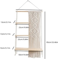 Raft de perete din macrame Oriental Riverkit, 3 niveluri, decor boho din lemn pentru plante și fotografii, cu franjuri și frânghie țesută, decor rustic de perete pentru dormitor 3