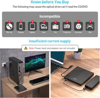 ORIGBELIE Külső DVD Meghajtó USB 3.0 4 USB Port SD Kártya Olvasó Laptop Mac PC 7