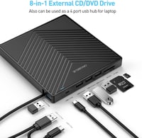 ORIGBELIE Külső DVD Meghajtó USB 3.0 4 USB Port SD Kártya Olvasó Laptop Mac PC 3