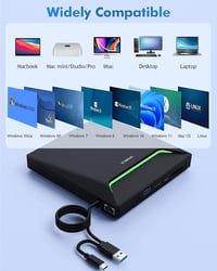 ORIGBELIE USB 3.0 Külső DVD Író/Olvasó RJ45 Ethernet Adapterrel, 3 USB és 2 TF/SD Kártyaolvasóval, Hordtáskával - Windows, Mac, Linux Kompat 6