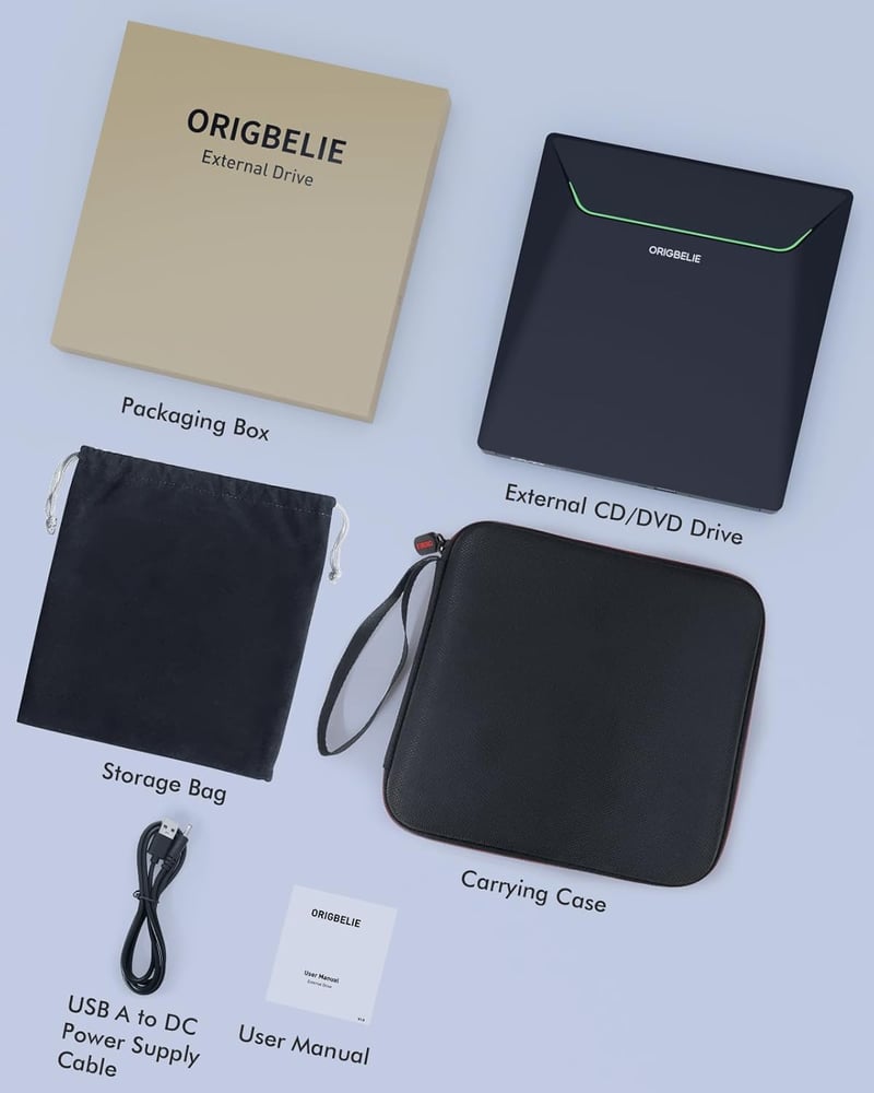 ORIGBELIE USB 3.0 Külső DVD Író/Olvasó RJ45 Ethernet Adapterrel, 3 USB és 2 TF/SD Kártyaolvasóval, Hordtáskával - Windows, Mac, Linux Kompat