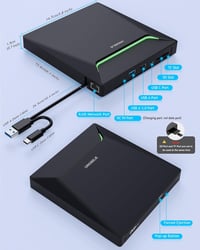 ORIGBELIE USB 3.0 Külső DVD Író/Olvasó RJ45 Ethernet Adapterrel, 3 USB és 2 TF/SD Kártyaolvasóval, Hordtáskával - Windows, Mac, Linux Kompat 7