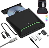 ORIGBELIE USB 3.0 Külső DVD Író/Olvasó RJ45 Ethernet Adapterrel, 3 USB és 2 TF/SD Kártyaolvasóval, Hordtáskával - Windows, Mac, Linux Kompat 1