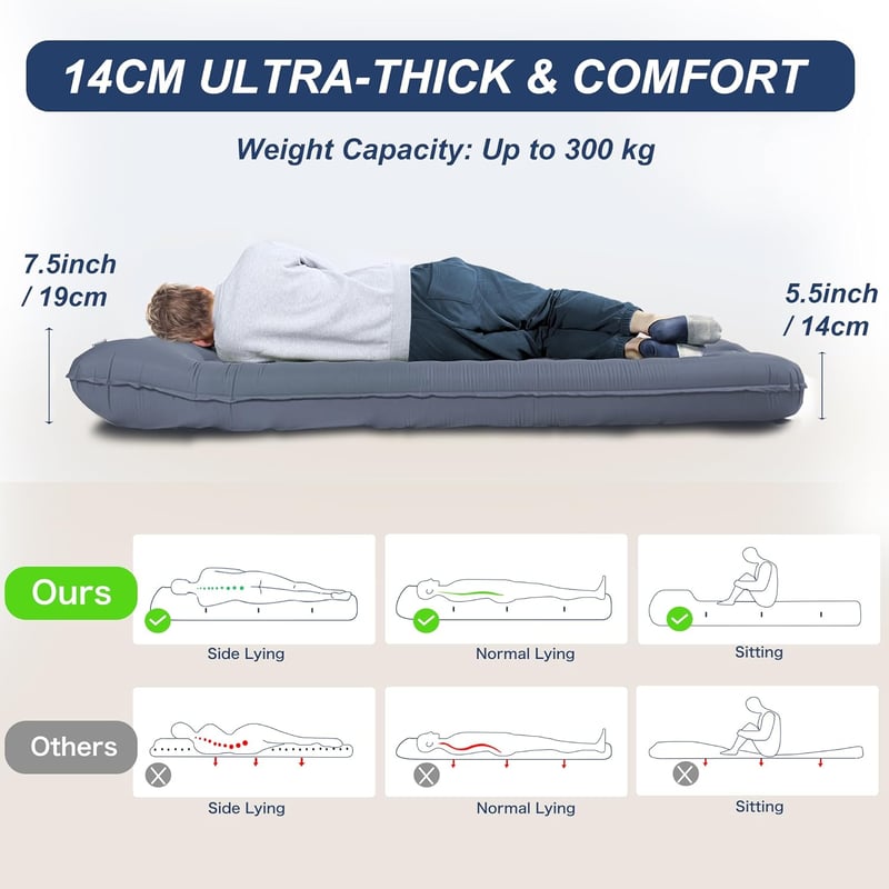 Origem 14 cm Önfelfújó Camping Matrac 2 Személyes Ultralight Hálózsák Lábpumpával