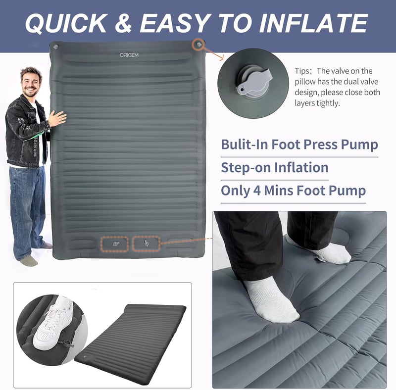 Origem 14 cm Önfelfújó Camping Matrac 2 Személyes Ultralight Hálózsák Lábpumpával