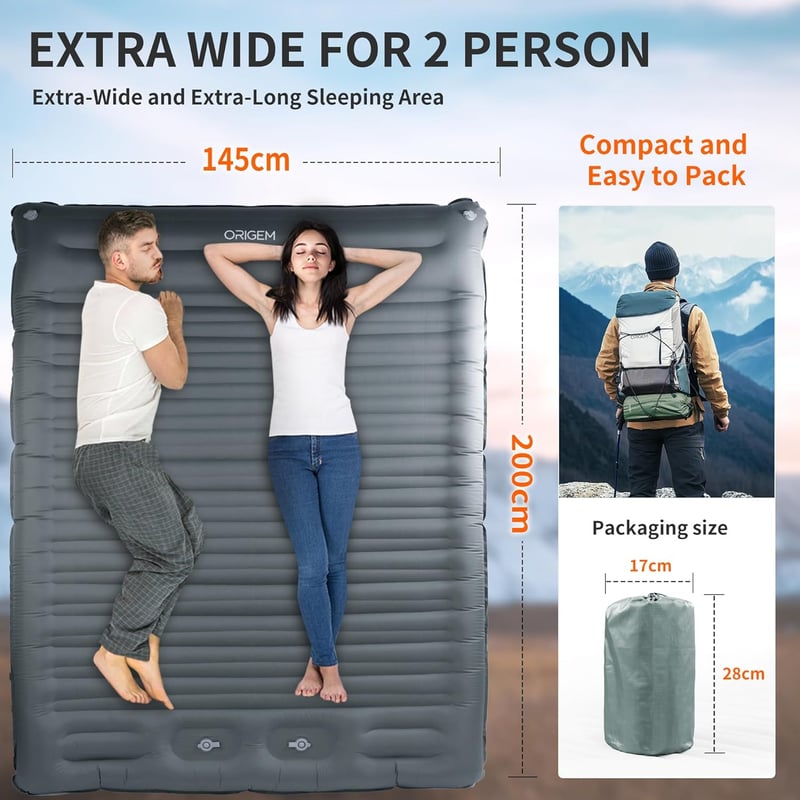 Origem 14 cm Önfelfújó Camping Matrac 2 Személyes Ultralight Hálózsák Lábpumpával