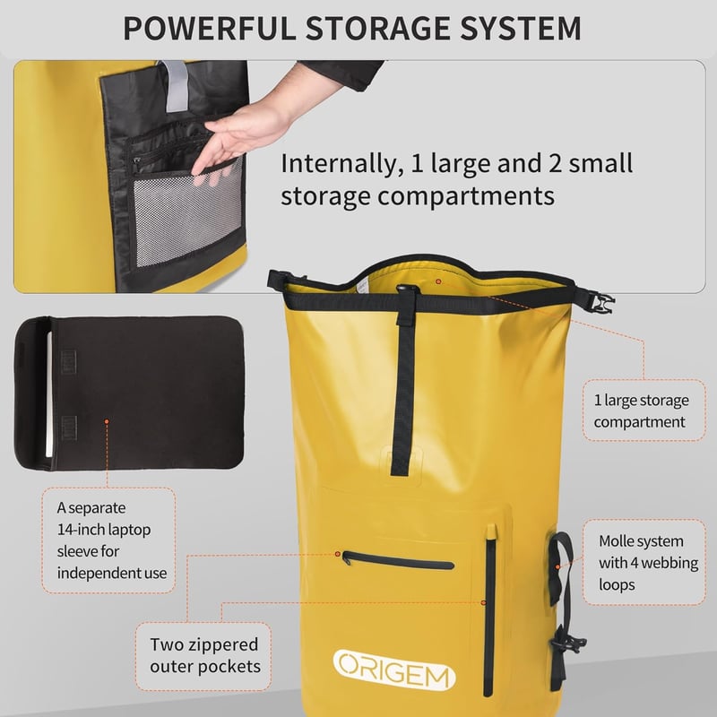 Origem 55L vízálló hátizsák rolltop száraz táska laptoptartóval