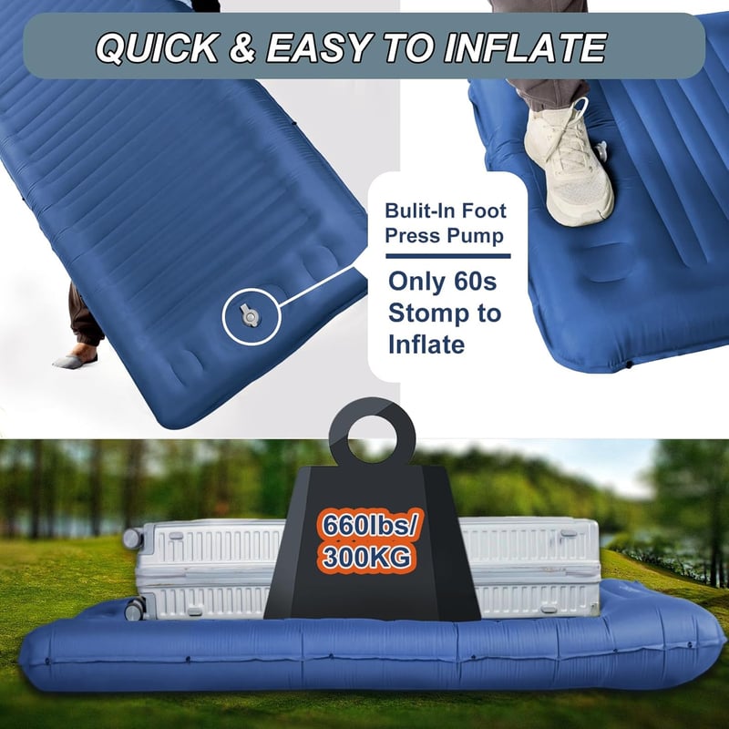 Origem Önfelfújó Kempingmatrac 14 cm - Ultrakönnyű Hálózsák Alátét Beépített Lábpumpával - Túrázáshoz, Strandoláshoz, Sátorhoz - 300 kg Tehe