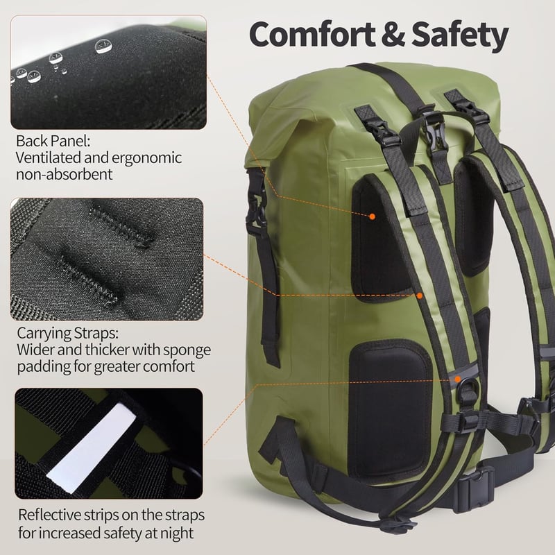 Origem Vízálló Hátizsák 35L Rolltop Zöld - Laptop Rekesz, Száraz-Nedves Rekesz, Kajakozás Túrázás Horgászat