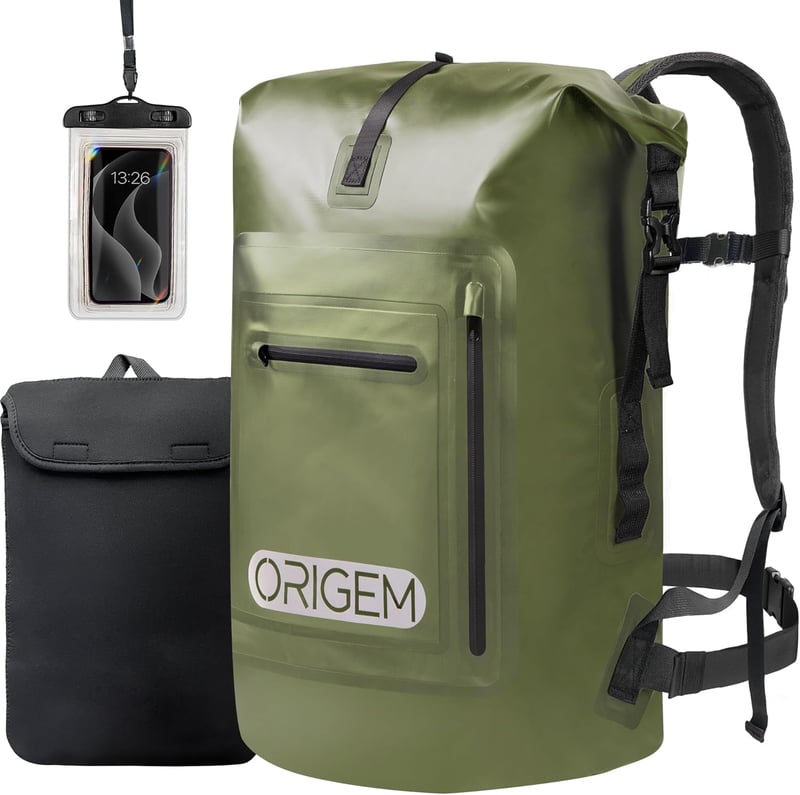 Origem Vízálló Hátizsák 35L Rolltop Zöld - Laptop Rekesz, Száraz-Nedves Rekesz, Kajakozás Túrázás Horgászat