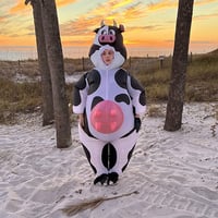 Nafukovací kostým kravy OriginalCup pre dospelých, veľkosť 160-190 cm, prémiový polyesterový materiál so systémom nafukovania, bláznivá karnevalová maska Crazy Cow 3