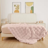 Pătură pufoasă tip bubble ORINOVA 150 x 200 cm, din blană artificială roz, pentru canapea și pat, pătură moale cu fir lung 2