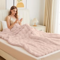 Pătură pufoasă tip bubble ORINOVA 150 x 200 cm, din blană artificială roz, pentru canapea și pat, pătură moale cu fir lung 8