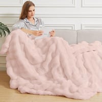 Pătură pufoasă tip bubble ORINOVA 150 x 200 cm, din blană artificială roz, pentru canapea și pat, pătură moale cu fir lung 1