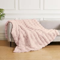 Pătură pufoasă tip bubble ORINOVA 150 x 200 cm, din blană artificială roz, pentru canapea și pat, pătură moale cu fir lung 3