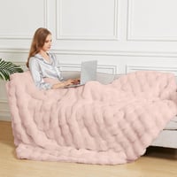 Pătură pufoasă tip bubble ORINOVA 150 x 200 cm, din blană artificială roz, pentru canapea și pat, pătură moale cu fir lung 9