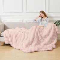 Pătură pufoasă tip bubble ORINOVA 150 x 200 cm, din blană artificială roz, pentru canapea și pat, pătură moale cu fir lung 4