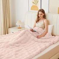 Pătură pufoasă tip bubble ORINOVA 150 x 200 cm, din blană artificială roz, pentru canapea și pat, pătură moale cu fir lung 6