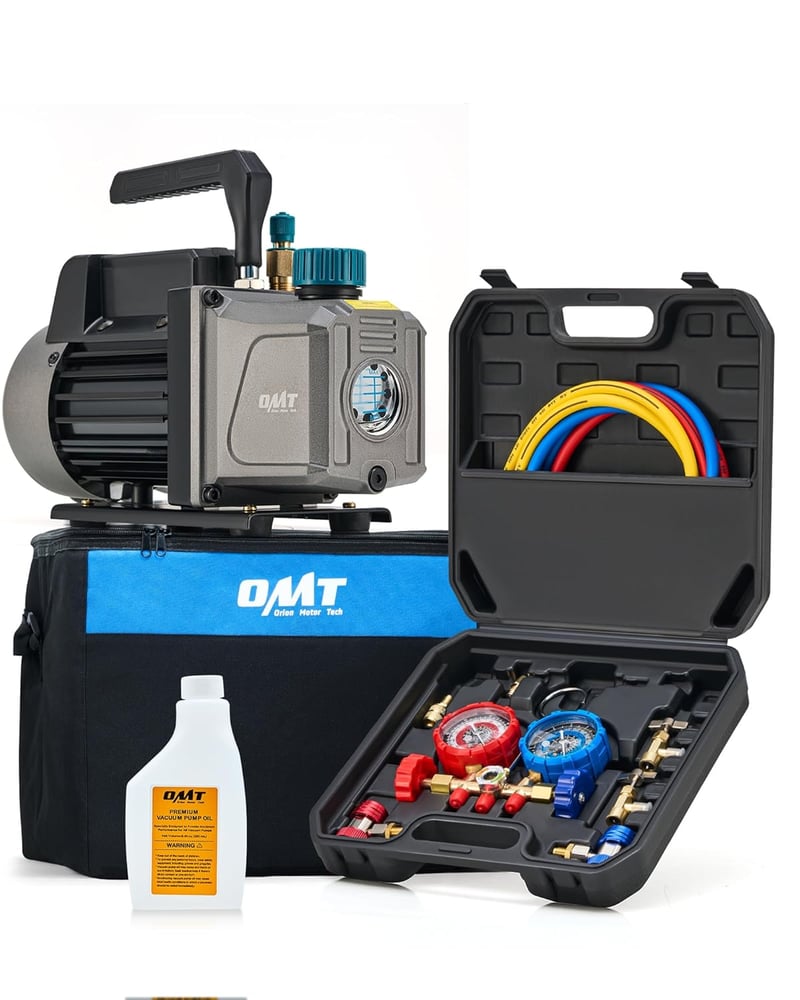 Orion Motor Tech 3.5 CFM Vákuumszivattyú Klímaberendezéshez R134a R12 R22 Nyomásmérővel