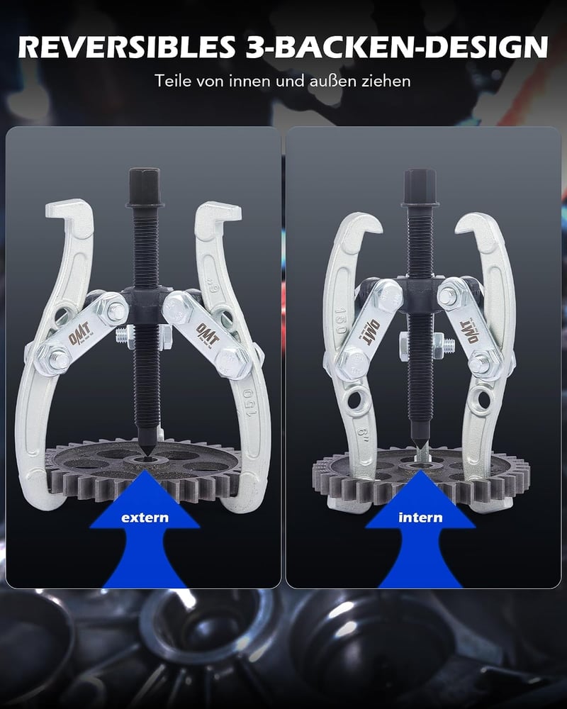 Orion Motor Tech 3 ágú csapágyhúzó készlet 75 100 150 mm külső belső, fém lehúzó járműkerekekhez, golyóscsapágyhoz