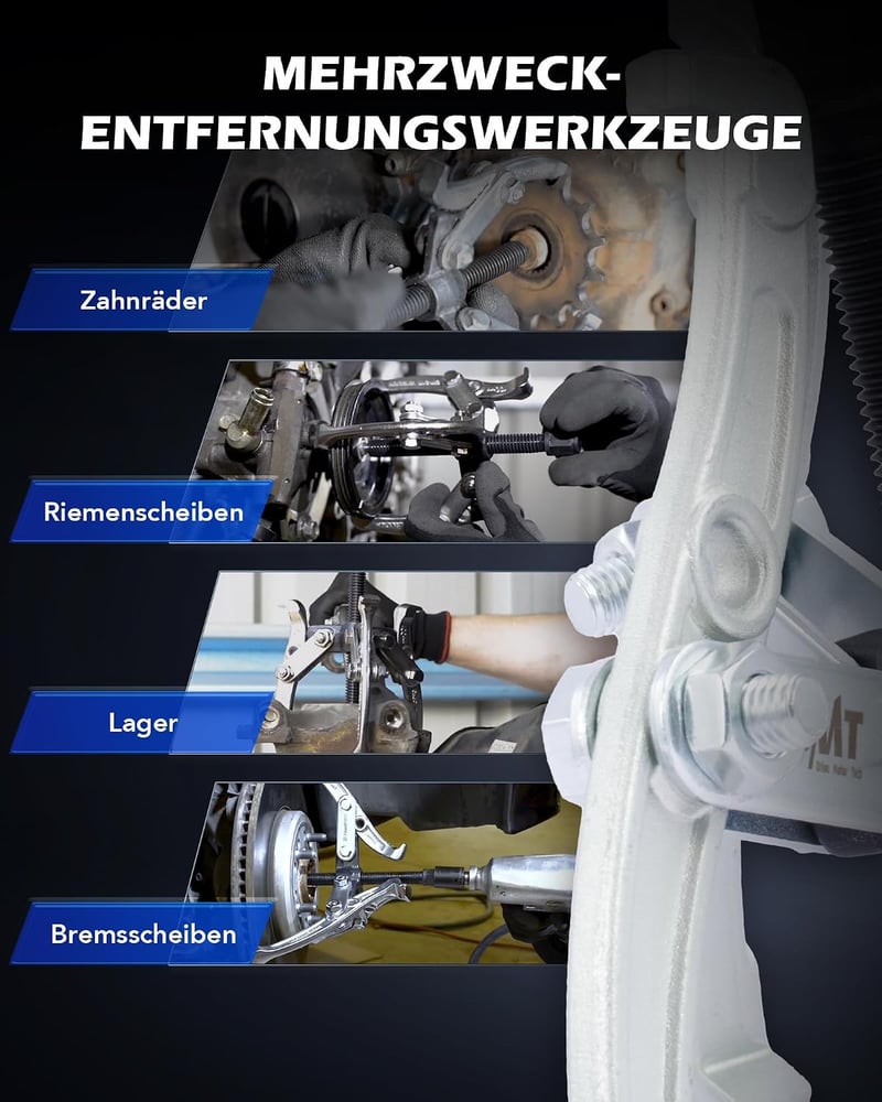 Orion Motor Tech 3 ágú csapágyhúzó készlet 75 100 150 mm külső belső, fém lehúzó járműkerekekhez, golyóscsapágyhoz