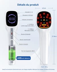Dispozitiv portabil Orisary cu lumină roșie rece, 4000 mAh, 4 moduri, 6 temporizatoare, 4x808 nm și 14x650 nm, pentru îngrijirea mușchilor și articulațiilor, pentru oameni și animale de companie 4