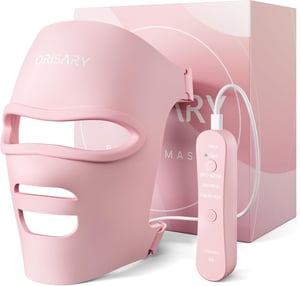 Mască facială cu lumină roșie LED Orisary, 4 lungimi de undă, silicon, 368 cipuri, fără fir, 2000 mAh, 3 moduri, temporizator, îngrijirea pielii feței, pentru acasă și călătorii