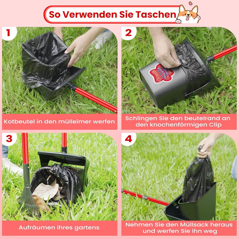 Ormalla Kutyaürülék Gyűjtő Forgó Tartállyal, 60 Zacskóval és Gereblyével - Red Swivel Bucket & Rake