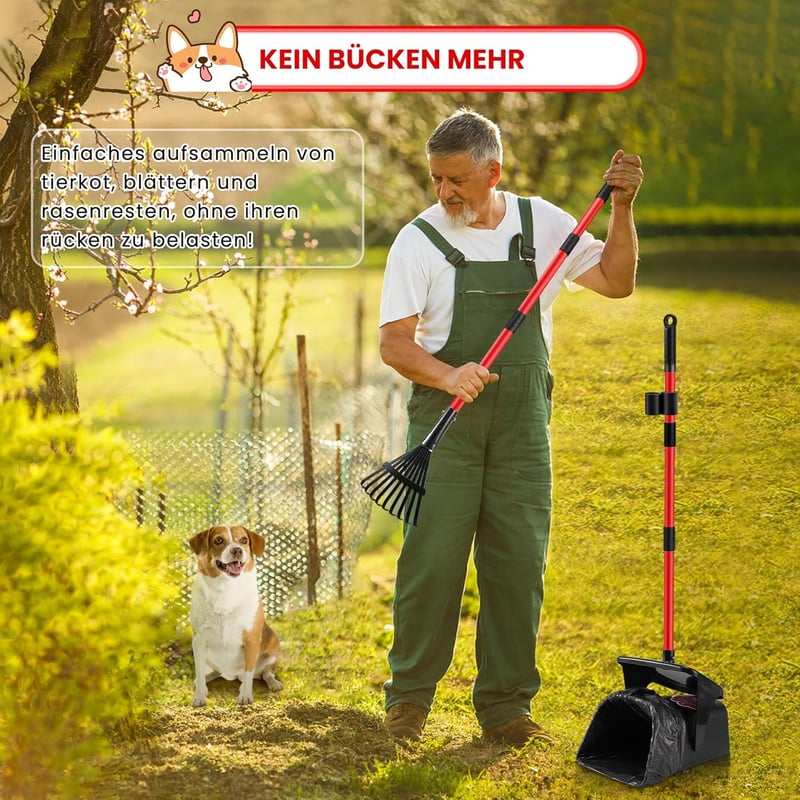 Ormalla Kutyaürülék Gyűjtő Forgó Tartállyal, 60 Zacskóval és Gereblyével - Red Swivel Bucket & Rake
